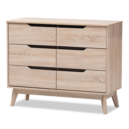 Baxton Studio Fella Mid-Century Modern Two-Tone Oak and Grey Wood 6-Drawer Dresser 138-7702